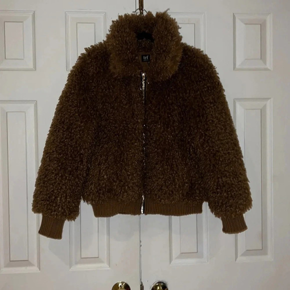 Zara tan fuzzy Sherpa bumper jacket Sz  XS - Picture 6 of 16